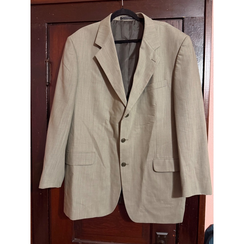 Jones New York Mens 46L Blazer Super 100s Wool Blend 3 Button Sport Coat Green